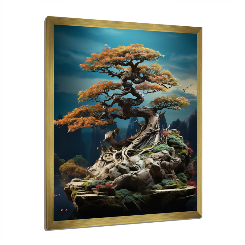 Tranquillo, art asiatique, Bonsaïs, sagesse - impression, H 32 po x l 24 po x P 1 po, Encadrement doré
