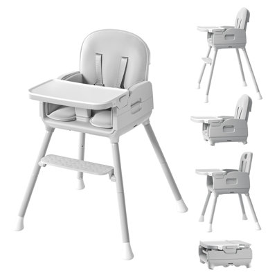 4-in-1 Portable Baby High Chairs for Babies and Toddlers, Foldable and Convertible Feeding Highchair with 14.17-inch Spacious Seat & Dishwasher Safe Tray