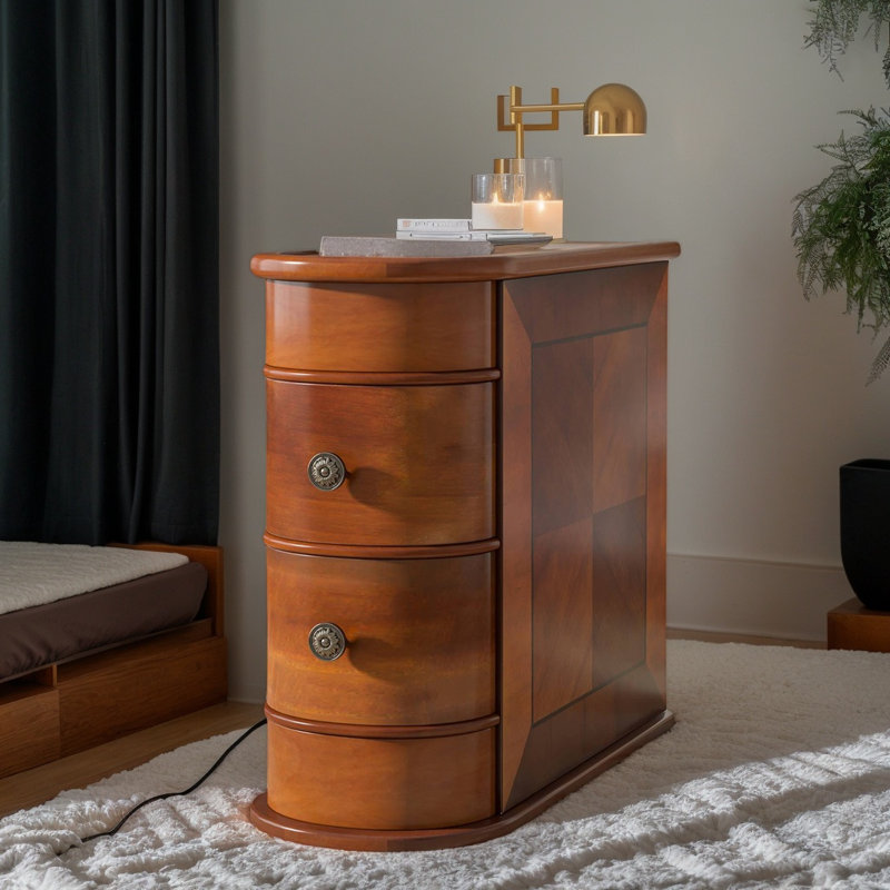 Table de bout en bois à 2 tiroirs, table d'appoint étroite et table de chevet pour le salon et la chambre à coucher