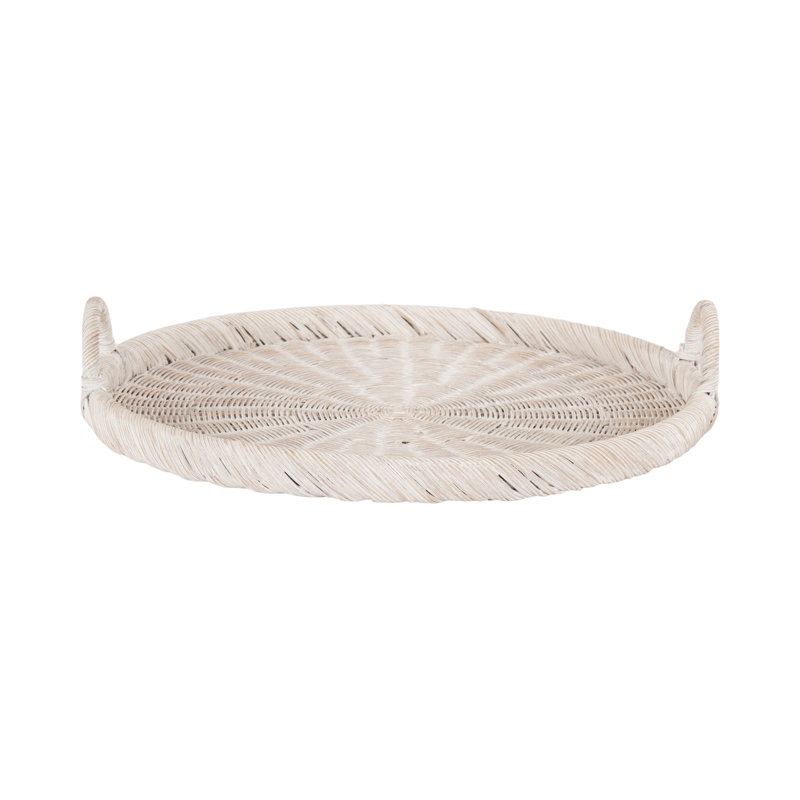 Plateau rond en rotin tissé, Bois blanc