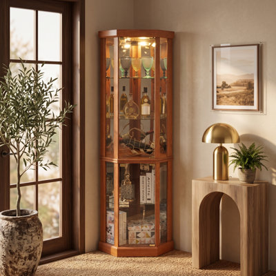 Vitrine de coin en verre avec dessus réfléchissant