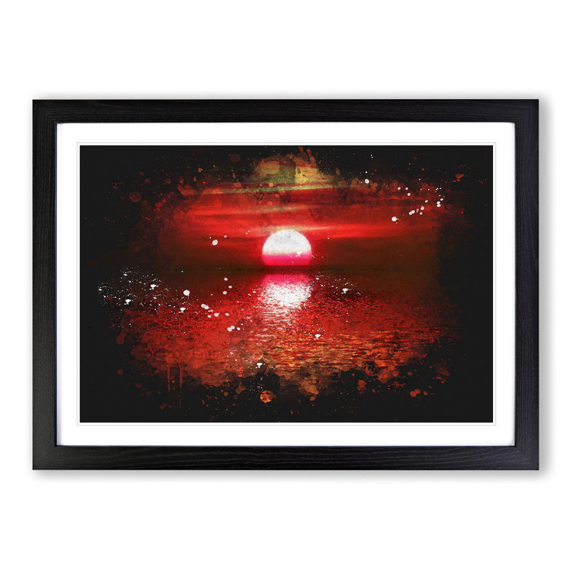 Red And Orange Sunset Above The Sea - Single Picture Frame Print on MDF, 62cm H x 87cm W x 2cm D, Black Framed