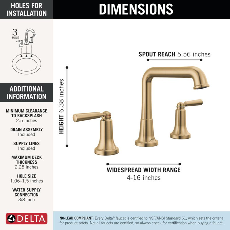 Saylor Brushed Gold Bathroom Faucet 3 Hole, 8 Inch Widespread 2-Handle Bathroom Sink Faucet for Vanity, Metal Push-Pop Drain Assembly, Champagne Bronze