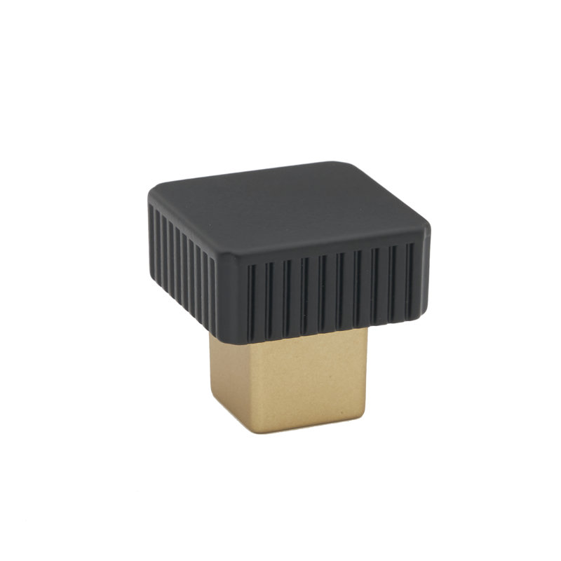 Matte Black and Champagne Square Aluminum Cabinet Knob