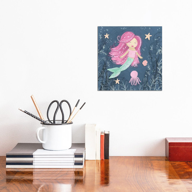 Mermaid And Octopus Navy I by Hartworks - Wrapped Canvas Gallery-Wrapped Canvas Giclée, 30.48cm H x 30.48cm W