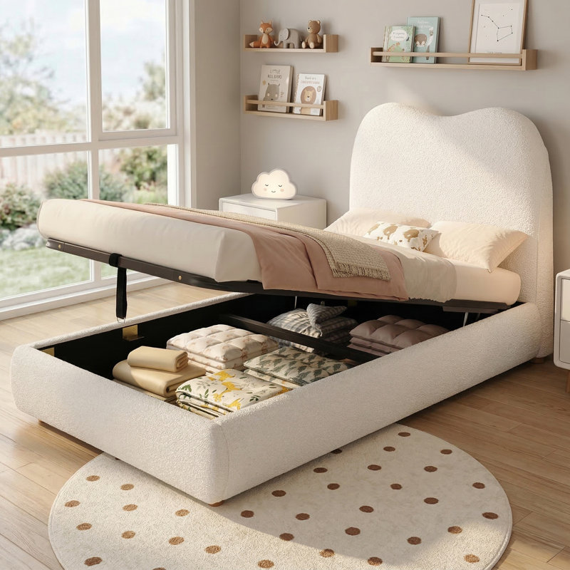 Metal Ottoman Storage Bed, Beige