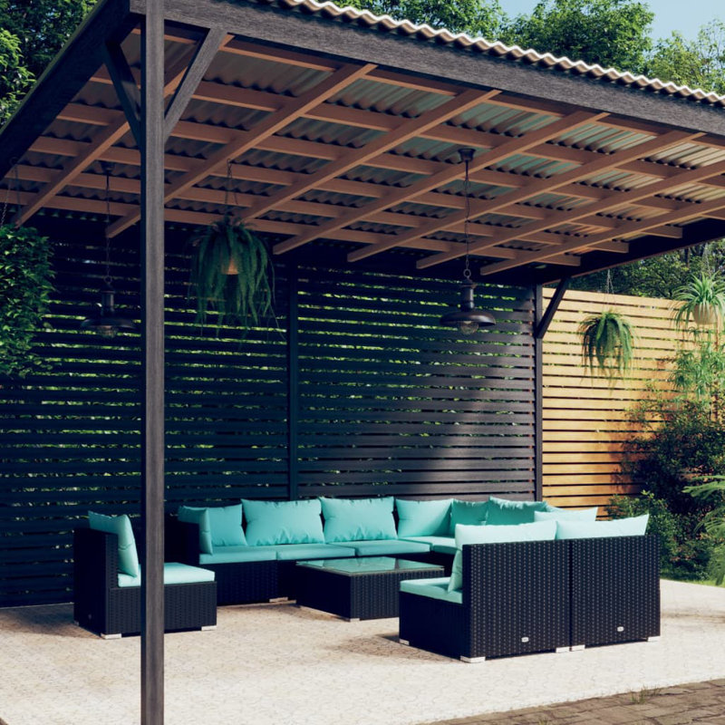 10 Piece Lounge Sofa Seating Group, Water Blue, Black