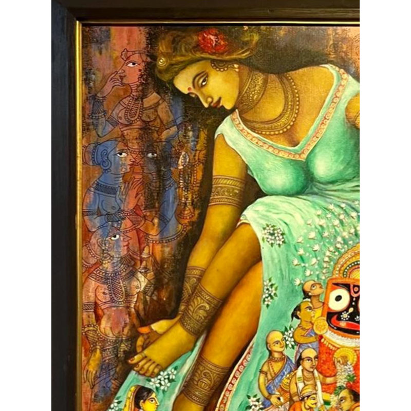 «Devotee of Lord Jagannath» avec Radha Rani | Acrylique sur toile | Par Nikunja Bihari Das | Avec cadre