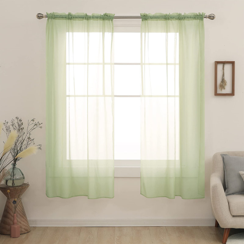 Rod Pocket Sheer Voile Curtain (Set Of 2), White, 54" W x 63" L