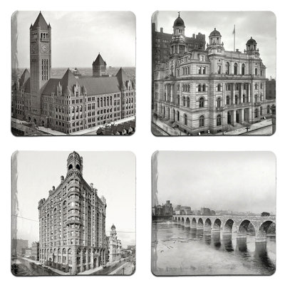 Historic Minneapolis Stoneware Square 4 Piece Coaster Set
