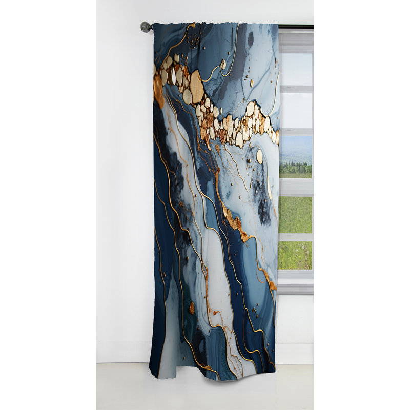 Panneau de rideau abstrait, motif de géode bleu doré, occultant - art de géode or et bleu II, L 52 po x L 90 po