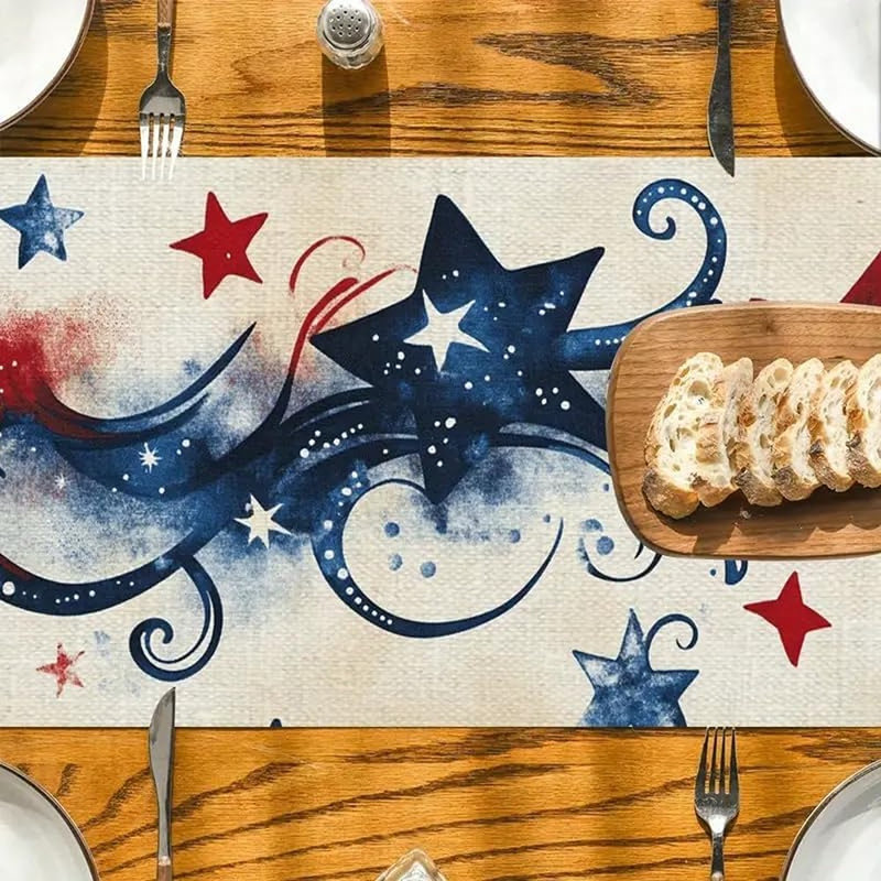 Chemin de table fête des Indépendants bleu rouge étoile à cinq branches décorations de fêtes 13 x 72 pouces patriotique à rayures Designs chemins de table pour dîner, fête, cuisine 4 juillet décoration