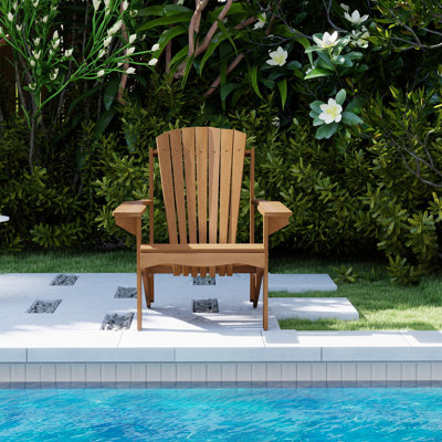 Meranti Wood Large Adirondack Patio Chair with Cushion – Teak Oil Finish