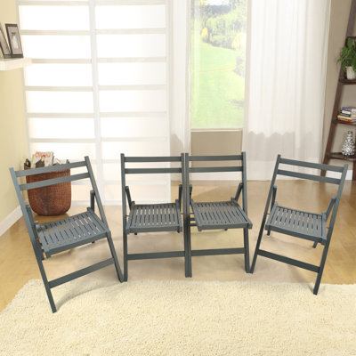 Furniture Slatted Wood Folding Special Event Chair - Gray, Set Of 4, FOLDING CHAIR, FOLDABLE STYLE