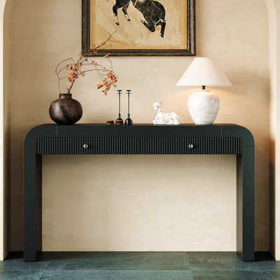 Console Table With Fluted Drawer Front, Entryway Table With Curved Corners & Thick Legs, Sturdy Sofa Table