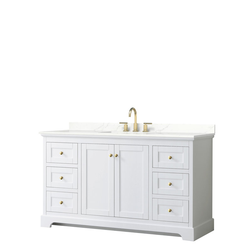 Ensemble de meuble-lavabo simple 48 po avec miroir Avery, Blanc, Or brossé