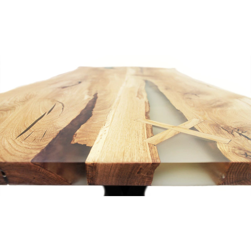 Meridianville Oak Solid Wood Top Metal Base Dining Table