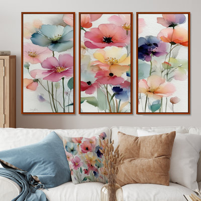 Ensemble de salon art mural coquelicots rouge et vert aquarelle