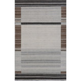 Gray Handwoven Wool Viscose Framed Linear Texture Geometric Modern Contemporary Carpet Rug