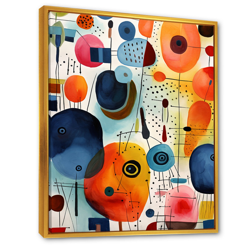Colorful Mid Century Shape 1 - Art mural géométrique, Cadre flottant doré, H 40 po x l 30 po x P 1,5 po