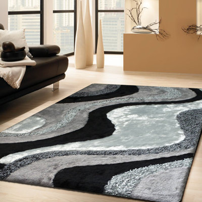 Tapis intérieur / extérieur gris / noir à poils longs Karlik