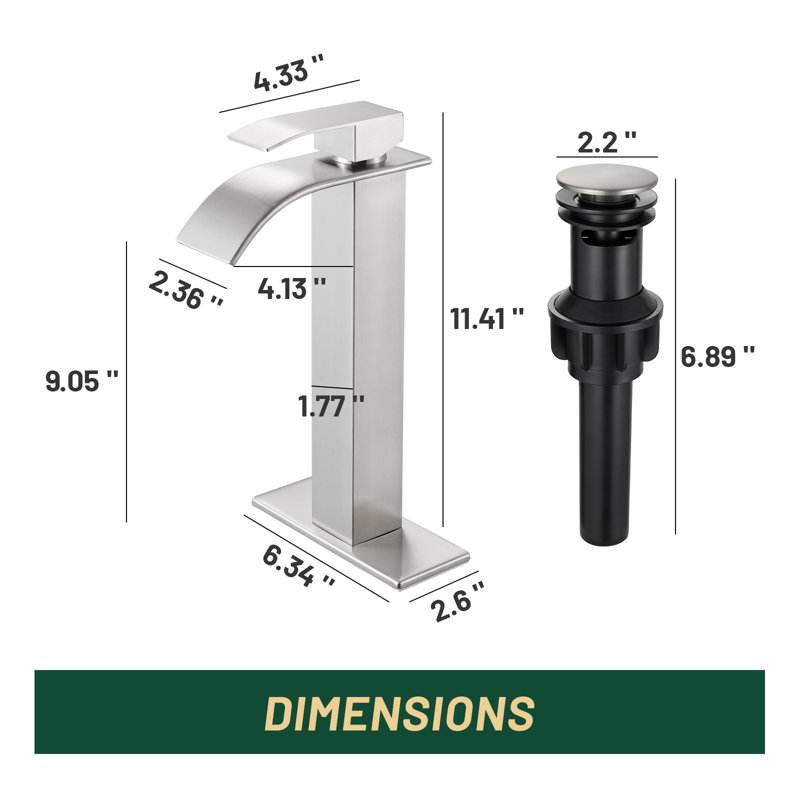 Robinet de lavabo de salle de bain à poignée simple à un trou avec plateforme et ensemble de bonde escamotable, Nickel brossé