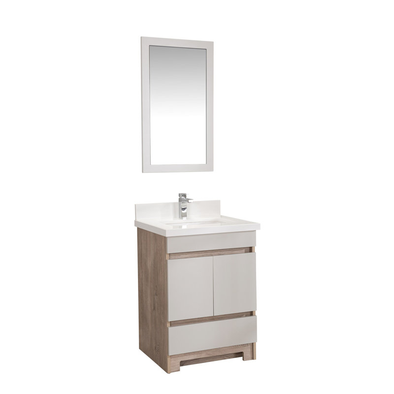 Lajoyce 600mm Single Bathroom Vanity with Drop In Porcelain Basin, Oak