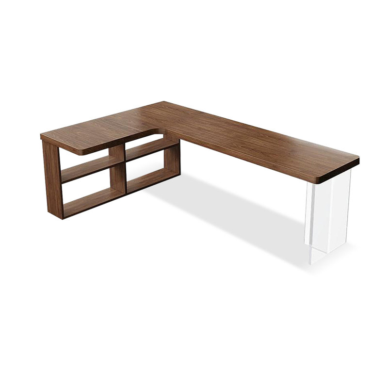 Light walnut L-Shaped Solid Wood desks, 29.53" H x 78.74" W x 55.12" D, Left Hand Return