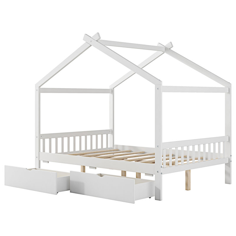 House Platform Bed With Two Drawers, White