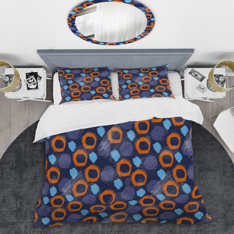 Blue And Brown Circle Pattern Polyester Abstract Duvet Cover