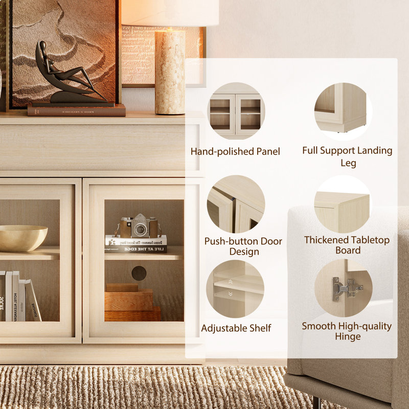 Armoire d'appoint moderne avec 6 portes en verre et tiroir, commode d'appoint multifonctionnelle avec grand rangement et tablette réglable
