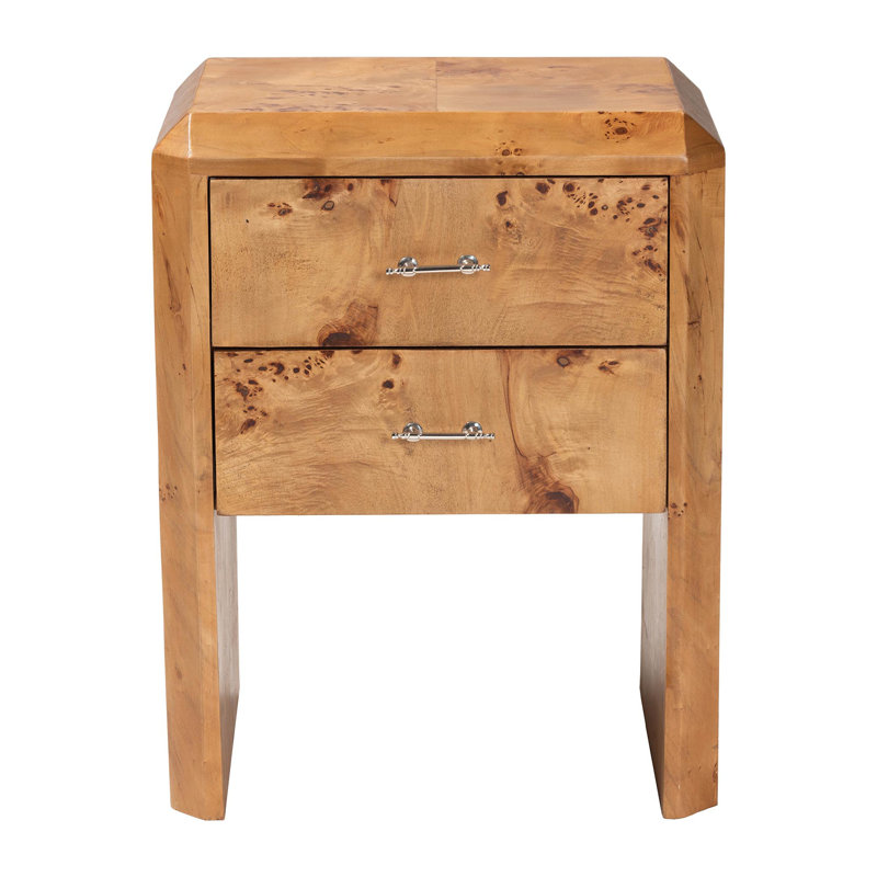 Dreshawn Modern And Contemporary Natural Mappa Burl Wood Nightstand