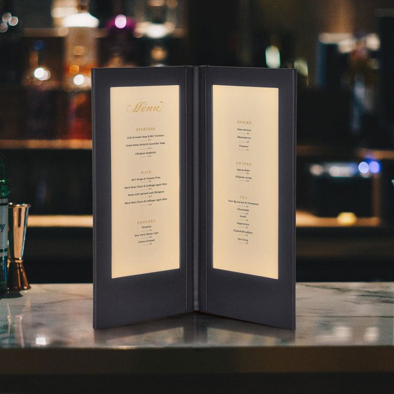 Backlit Illuminated Menu Holder, 7.25" H x 14" W x 0.5" D