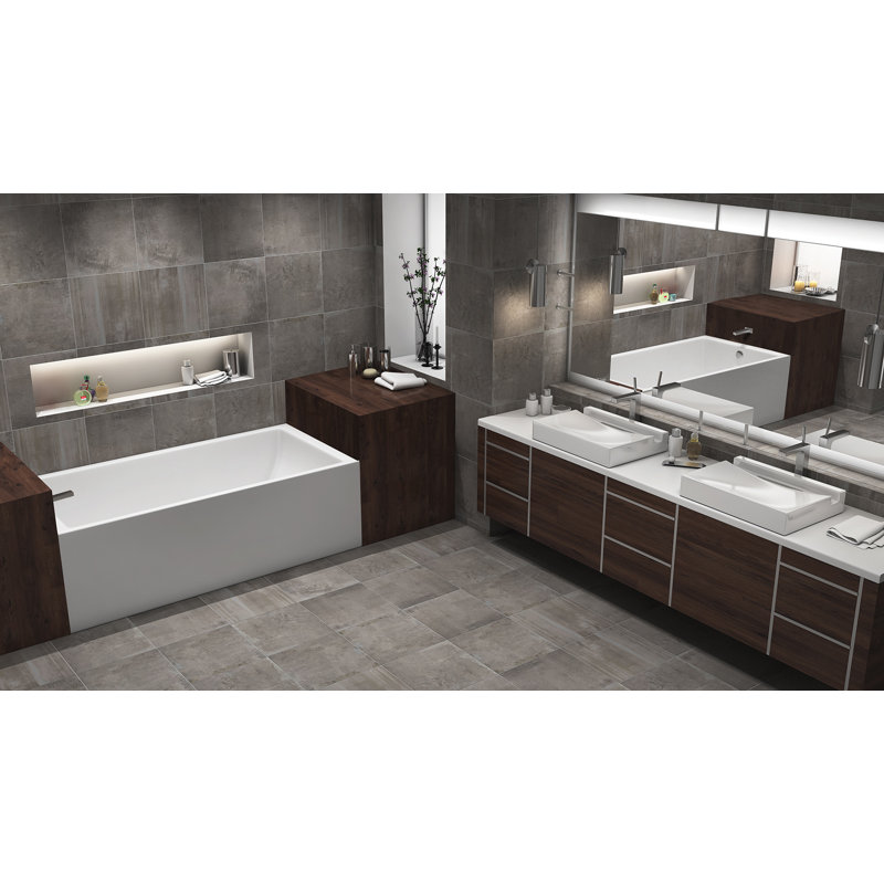 Driftwood 60" x 32" Alcove/Tile In Combination Acrylic Bathtub, Biscuit, Right
