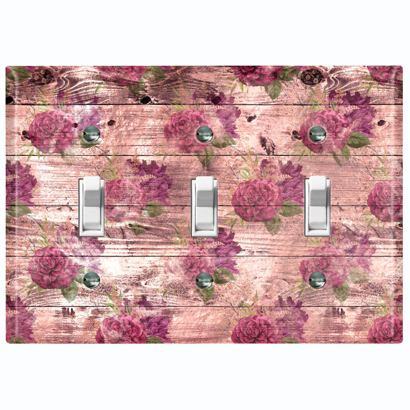 Plaque murale d'interrupteur à bascule à 3 branches Fence Rose Flower