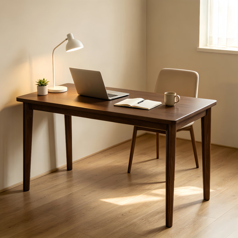 Bureau en bois massif L 55,12 po, bureau en noyer moderne Mid-Century pour petits espaces, chambre à coucher