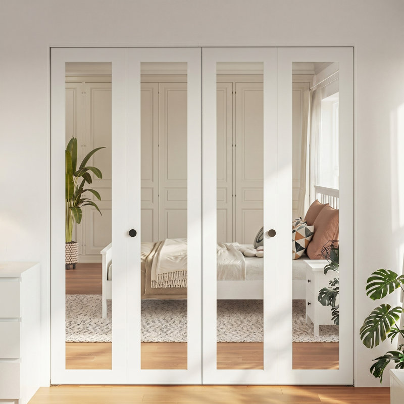 Ensemble de portes pliantes en verre manufacturé et en bois massif 1-Lite avec quincaillerie, 60" x 80"