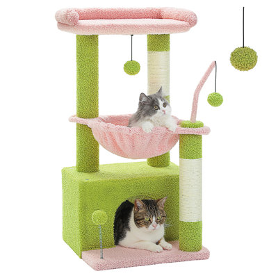 4-In-1 Multi-Level Cat Tower, 33'' Pink Cat Tree For Indoor Cats With Large Condo, Scratching Post For Cats With Deep Hammock& Cozy Top Perch