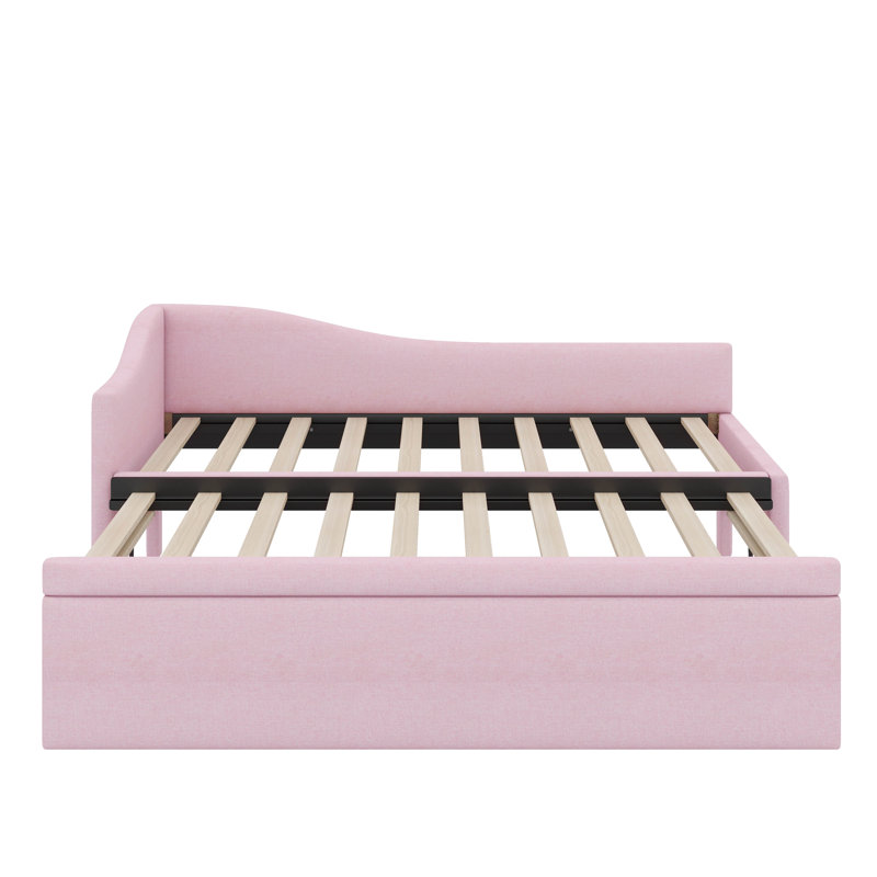 Twin Size Upholstered L-Shaped Upholstered Daybed With Trundle, Pink