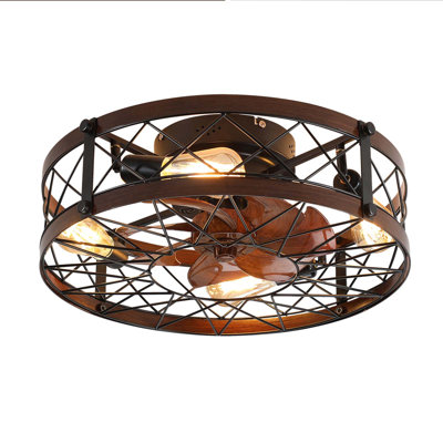 Caged Ceiling Fan With Lights, Black 20-inch Flush Mount, Farmhouse Small Ceiling Fan Light Fixture, Reversible Fan For Bedroom (includes E26 Bulbs)