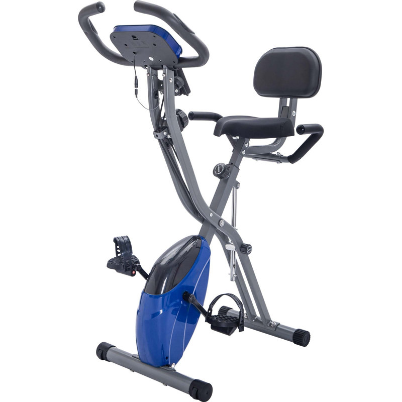 Vélo d'exercice pliant, vélo d'appoint vertical et allongé avec résistance réglable à 16 niveaux, accoudoirs et dossier