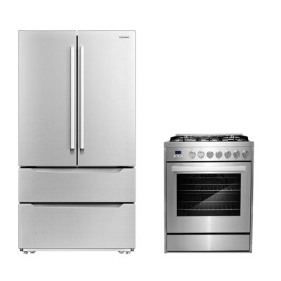 2 Piece Kitchen Package With 30" Freestanding Gas Range 36" French Door Refrigerator