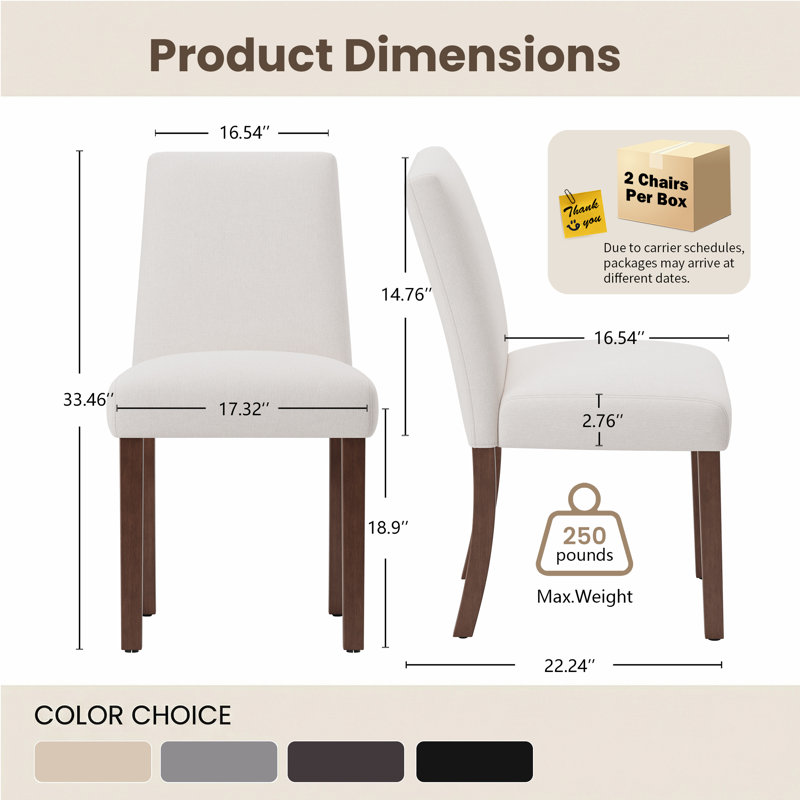 17.3'' Wide Modern Upholstered Fabric High Back Parsons Side Dining Chair with Solid Wood Legs, Cream
