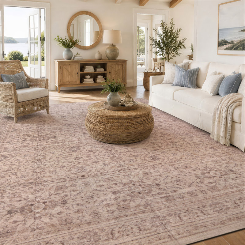 Tapis beige antidérapant traditionnel, Beige, 6 pi 6 po x 9 pi