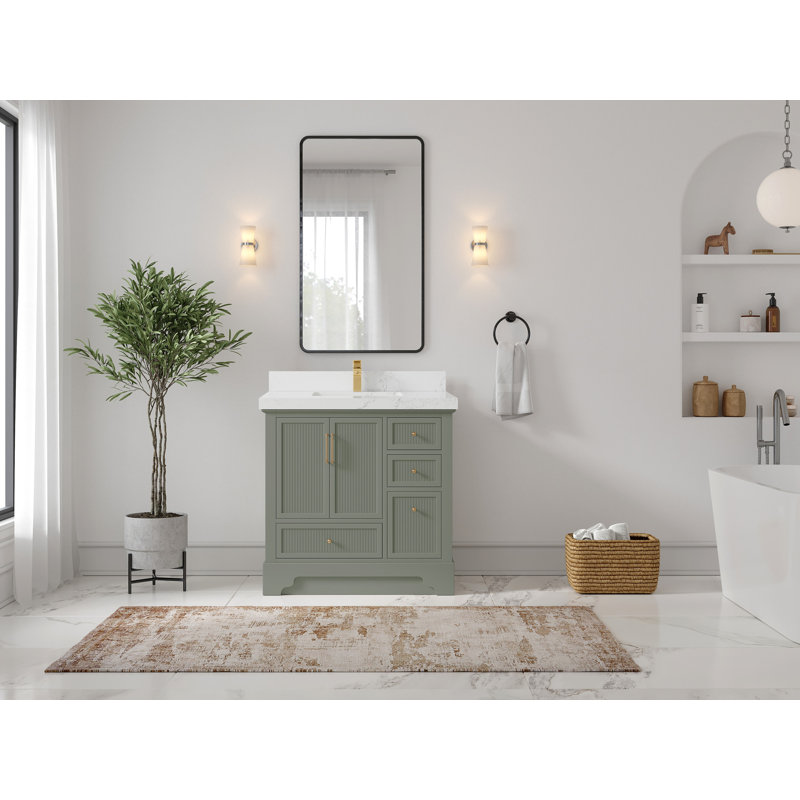 Meuble-lavabo simple 36 po avec plateau en quartz Alys