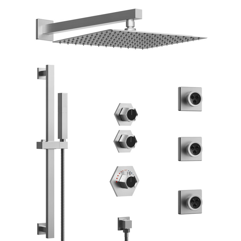 Système de douche thermostatique Relaxajet avec douche à main à 2 fonctions, pomme de douche à haute pression de 12 po avec valve brute