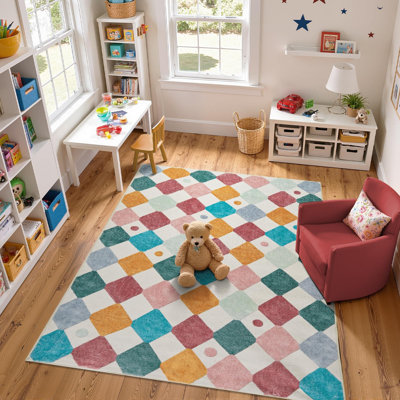Colorful Diamond for Kids Washable Non-slip Rug