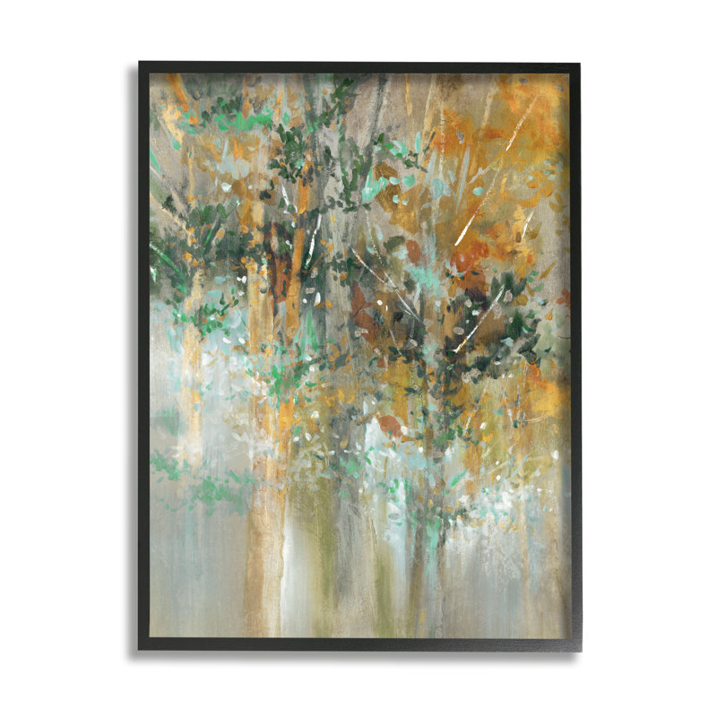 «Magical Woods Landscape surreal Trees Green Leaves» par K. Nari - impression, H 14 po x l 11 po, Giclée encadrée noir minuit