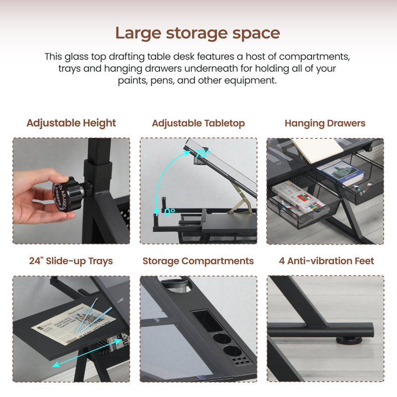 Adjustable Metal Base Drafting Table