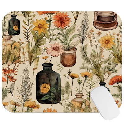 Botanical Fall Pattern I Cottage & Cottagecore Gaming Cute Office Laptop Desk Pad Gift Mat Square Rectangle Non-Slip Mousepad